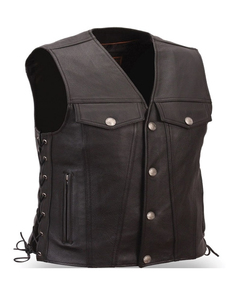 Gilet de motard en cuir véritable pour homme, col montant, fermeture éclair, couleur unie, vêtement d'extérieur pour l'automne, coupe classique - Product Image 6