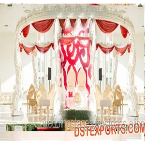 Mandap de mariage en FRP blanc motif paon, design américain, Mandap de mariage de luxe thème paon pour les Fidji - Product Image 1