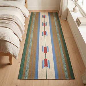 Alfombra de Algodón a Rayas Coloridas para Dormitorio, Estilo Bohemio, Rústico y Nórdico - Product Image 1