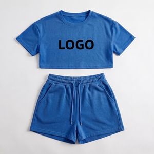 2024 <b>Women's</b> Custom Logo Summer Sports Jogging Two-Piece <b>Set</b> Crop Tank Top <b>Short</b> Sleeve <b>T</b>-<b>Shirt</b> <b>Shorts</b> Solid 100% Cotton - Product Image 4