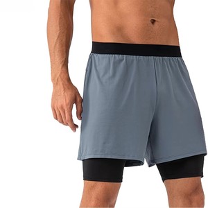 Men's Quick Dry Sport Shorts With Pockets Elastic Waist Solid Color Gray Spandex Polyester Knitted <b>Mid</b> Length Short Shorts OEM - Product Image 6