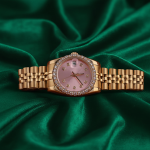 Montre de luxe pour femme en or rose, cadran rose, lunette sertie de diamants, acier inoxydable, quartz, étanche, montre cadeau pour femme - Product Image 1