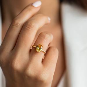 Anillo ovalado de citrino, piedra de nacimiento de noviembre, plata de ley 925, chapado en oro de 14 quilates, anillo de piedra preciosa amarilla para mujer, regalo. - Product Image 6