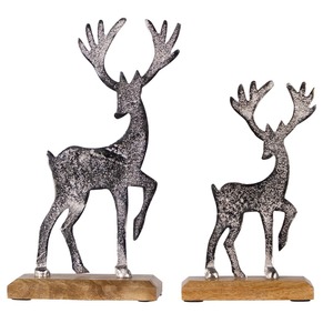 Stylish Metallic Reindeer Sculpture Set with Wooden Base for <b>Christmas</b> Decor and Seasonal Gifting Wholesale From India - Product Image 4