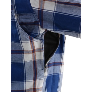 Chemise en flanelle à carreaux bleus et blancs pour hommes, chemise de travail classique à manches longues, à carreaux, avec deux poches poitrine, tenue de travail décontractée pour l'extérieur, style western - Product Image 5