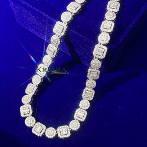 Moissanite <b>Statement</b> <b>Necklace</b> S925 Silver Rhodium Plated Geometric Link Chain Luxury Unisex Everyday Wear - Product Image 4