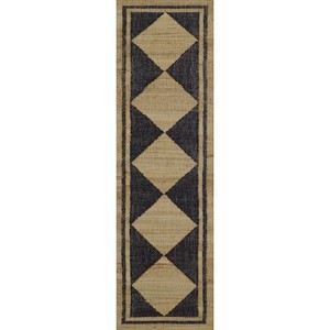 Modern Geometric Jute Hallway <b>Rug</b> Flat Weave <b>Non</b> <b>Slip</b> Eco-Friendly Reversible Low Pile Natural Black Border Design for Home Use - Product Image 1