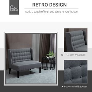 Divanetto Chesterfield Classico in Lino Grigio con Gambe in Legno e Lavorazione Trapuntata a Bottoni - Product Image 4