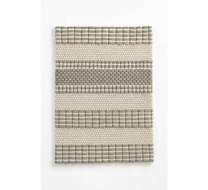 Tapis moderne en laine noué à la main, texturé et rayé, en ivoire et gris, tapis minimaliste en laine noué à la main - Product Image 2