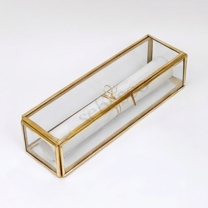Caja de Invitación Rectangular Larga de Cristal Transparente con Borde de Metal Dorado de Lujo, Caja de Regalo Personalizada para Bodas - Product Image 5