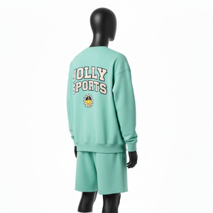 Ensemble sweat-shirt et short pour homme en molleton riche en coton 320 GSM, vert menthe, avec logo personnalisé imprimé à l'écran. - Product Image 5