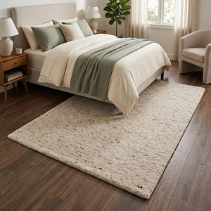 Tapis en laine naturelle tissé à la main, texture nordique, à poils bouclés doux, couleur crème neutre, pour salon, chambre à coucher, sur mesure - Product Image 6