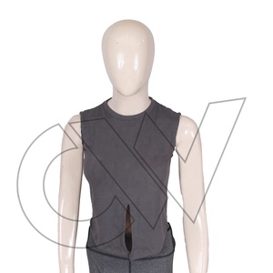 Camiseta sin mangas de punto vintage casual de verano para mujer, cuello redondo, color liso, diseño minimalista con abertura, que absorbe la humedad - Product Image 1