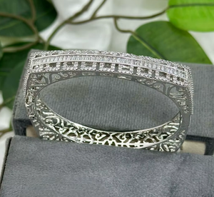 Elegant Rhodium Plated <b>Cuff</b> Fashion <b>Bracelet</b> With Crystal Rhinestones Channel Set Openable Design For Women Wedding Party Wear - Product Image 2