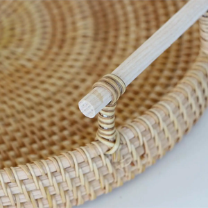 Round Rattan Woven Serving <b>Tray</b> with Handles Multifunction Food Dessert Snack Server for Kitchen Living Room - Product Image 3
