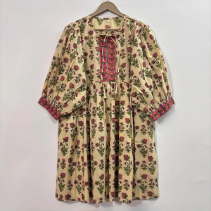 Vestido Casual Midi para Mujer, Tejido 100% Algodón, Liso, Manga Corta, Cintura Imperio, Estilo Babydoll, Cuello en V, Holgado, Funcional - Product Image 2