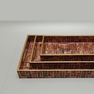 Ensemble de 3 plateaux décoratifs rectangulaires en MDF, mosaïque de luxe en acajou émaillé, motif bois de rose profond, organisateur de bureau de direction - Product Image 3