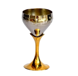High-End Dual Finish Silver Plated <b>Wine</b> <b>Goblet</b> Polished Brass Base Altar Chalice Set Of 2 - Product Image 6