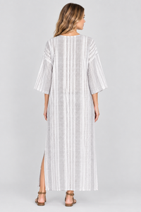 Vestido Maxi Kaftán Tejido a Rayas con Cuello en V, Sin Mangas, Corte Holgado, Formal, con Abertura Lateral, para Usar en la Playa o en el Resort - Product Image 3