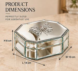Premium <b>Mirror</b> Glass Jewelry Box Octagonal Shape Butterfly Accent Decorative Keepsake Gift Storage Organizer - Product Image 1