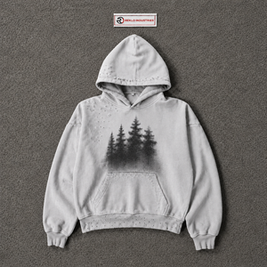 Sudadera con Capucha Plateada Extra Grande Personalizada con Gráfico de Árbol del Bosque Negro, Estilo Vintage Desgastado, Sudadera Urbana para Hombre en Oferta - Product Image 5