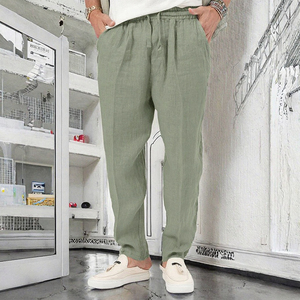 Wholesale <b>Men's</b> Casual Cotton <b>Linen</b> Jogger Sweatpants Khaki <b>White</b> Plus Size Lightweight Outdoor Flat Front Mid Waist Custom Logo - Product Image 3