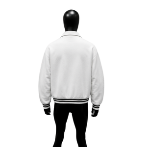 PREMIUM <b>WHITE</b> ZIP <b>JACKET</b> STYLISH OUTERWEAR MINIMAL <b>Jacket</b> PU Material Zipper Closure Turn-down Collar Casual Style Autumn Wear - Product Image 2