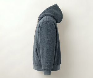 <b>Men's</b> Dark Grey <b>Fleece</b> Hooded <b>Jacket</b> Zipper Closure Casual Winter Wear Thick <b>Sherpa</b> Lining Regular Fit - Product Image 5