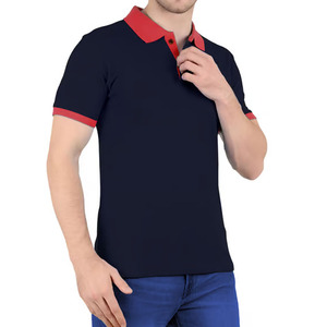 Men's Regular Fit Solid Color Pique Polo Shirt Short Sleeve Contrast Trim Casual Wear Turn <b>Down</b> Collar Navy Red - Product Image 6