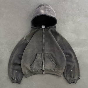 Sweat-shirt Streetwear Vintage à effet délavé, personnalisable, coupe oversize, molleton épais, coupe carrée, pour homme, effet délavé à l'acide, hoodie vieilli - Product Image 2