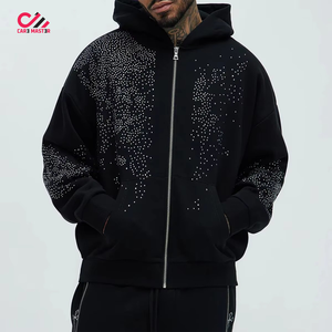 Chándales de invierno de alta calidad para hombre, talla grande, con diseño de pedrería, cremallera, lavado ácido, 100% algodón, holgados, con estampado y logotipo personalizado. - Product Image 2