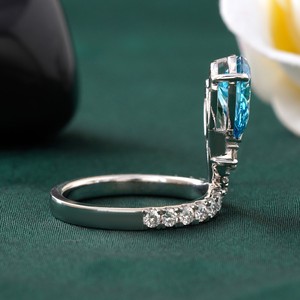 Fancy Vivid Blue Green Pear Cut Lab Grown Diamond <b>Ring</b> with Prong Setting 14K Gold Rare Color Statement - Product Image 3