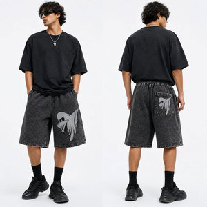 Shorts Bermuda en Coton pour Hommes avec Broderie de Personnages de Dessins Animés, Taille Élastique, Style Denim Délavé Décontracté - Product Image 4