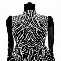Robe de soirée de luxe noire coupe trapèze à manches longues, richement ornée de perles et de sequins, élégante, pour femmes musulmanes arabes, tenue de cérémonie formelle