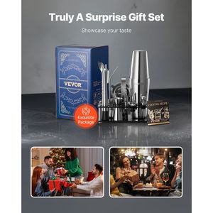 Juego de Coctelería de Acero Inoxidable de 14 Piezas, Herramientas de Bar con Soporte Acrílico, Kit de Barman Boston con Accesorios, Incluye Cuchara Mezcladora y Utensilios - Product Image 6