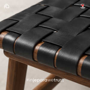 Mid Century Solid Wood Ottoman Black Woven Leather Footstool Lounge Chair <b>Footrest</b> for Hotel Villa Resort Living Room Furniture - Product Image 3