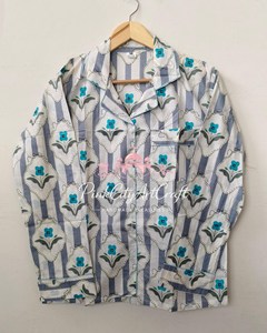 Artisanal Hand Block Printed Cotton Pajama Set Elegant Floral Mughal Motif Summer Nightwear Soft Breathable Quick Dry Sleepwear - Product Image 4
