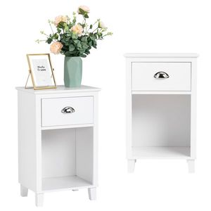 FCH Modern <b>White</b> Cabinet MDF <b>Bedside</b> Table 40*30*63cm Simple Design with High Legs and Two Drawers Spray Painted Nightstands - Product Image 1