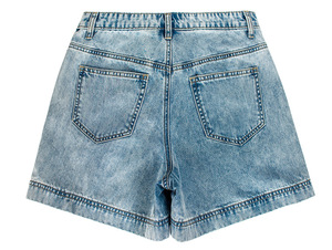Mid Waist Eco-Friendly Washed Denim Shorts Unisex Casual Solid Color <b>Drawstring</b> Closure 100% Cotton Breathable Front Logo - Product Image 2