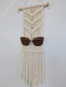 Macrame <b>Wall</b> <b>Hanging</b> With Wooden Beads White Cotton Rope Bohemian Sunglasses Holder Handmade <b>Storage</b> Rack - Product Image 3
