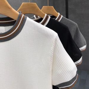 Men Waffle Knitted T-Shirt Textured Cotton Crew Neck <b>Short</b> <b>Sleeve</b> Relaxed Fit Casual Everyday Fashion Tee - Product Image 2