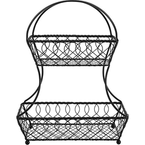 Support à fruits à 2 niveaux en fil métallique avec base en bois, pour comptoir de cuisine, taille et forme personnalisables, meilleure tendance - Product Image 1