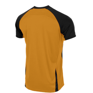 T-shirt à manches raglan pour homme, orange et noir, à blocs de couleur, séchage rapide, coupe classique, décontracté, col rond, tricoté, logo satiné sur le devant avec motif - Product Image 2