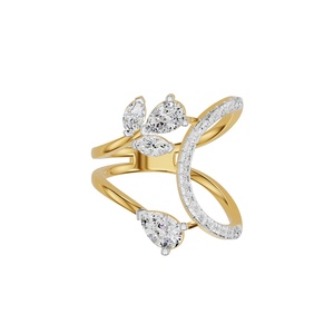 Anillo de cóctel chapado en oro amarillo con diamantes, diseño de flor tallada en pera, engaste de canal, joyería fina de lujo para mujer, para boda - Product Image 1