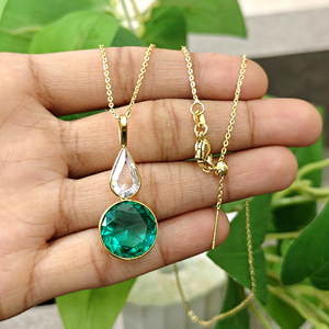 Double stone pendant <b>necklace</b> clear quartz with apatite quartz bezel set pendant 18k gold plated geometric style chain <b>necklace</b> - Product Image 3