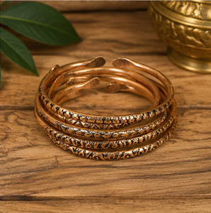 Handmade Multi-Pack Solid Copper Bangles Vintage Carved & Plain Copper Cuff Set Wholesale Bracelet - Product Image 1