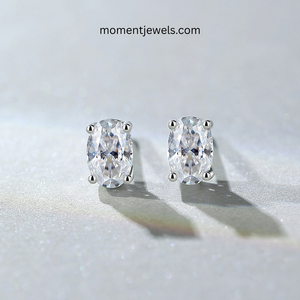 Elegant Oval Moissanite <b>Stud</b> Earrings Luxury Rhodium Plated 925 Sterling <b>Silver</b> Ear <b>Studs</b> Claw Setting Gemstone Inlay Women - Product Image 5