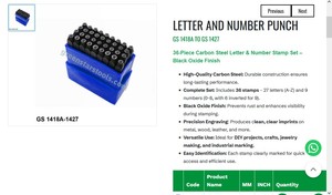 36 Piece Carbon Steel Letter And Number Punch Set Black Oxide Metal Stamping Jewelry <b>Tools</b> |Item No GS-1425 - Product Image 3