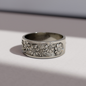 Vintage Handmade Boho 925 Silver Flower <b>Plain</b> Band <b>Ring</b> Carved Statement for Women Party Gift 5 Gram - Product Image 1