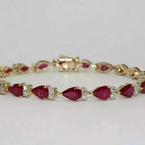 Tishya Diamond Women's 8.20 Ct Pear Cut Simulated Ruby Beautiful Tennis <b>Bracelet</b> Gold Plated - Product Image 1